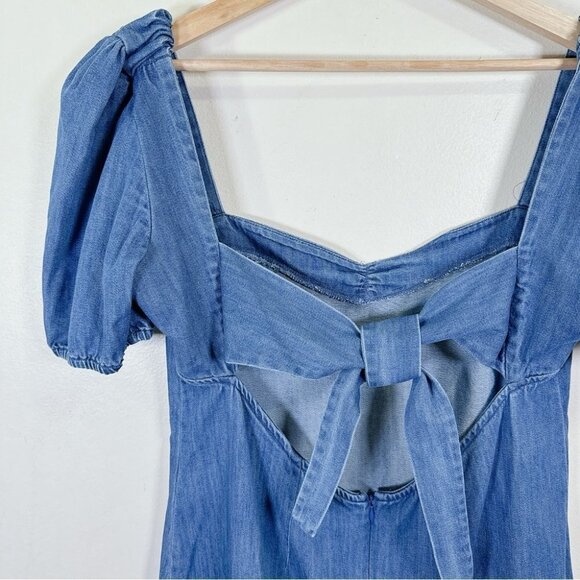 Zara  Denim Balloon Sleeve Heart Shaped Neckline Mini Dress - Picture 13 of 16